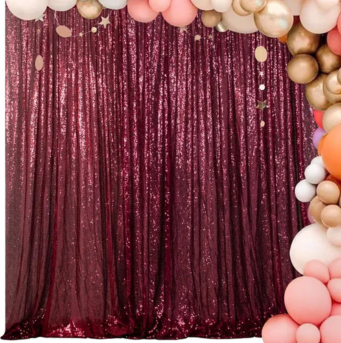 Miniatura 13 de Telón de fondo con lentejuelas de color burdeos de 4 x 6 pies, con purpurina, lentejuelas de vino, fondo de fotografía, fondo de boda