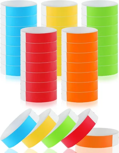 500 piezas de pulseras, pulseras de papel para eventos, pulseras adhesivas de colores, pulseras desechables, pulseras VIP para fiestas (rojo, verde