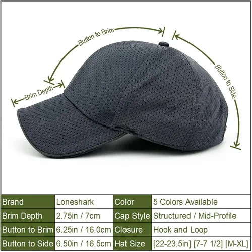 Miniatura 3 de Loneshark Gorra de béisbol transpirable de verano para hombre, de secado rápido, absorbe la humedad, para deportes al aire libre, ajuste seco