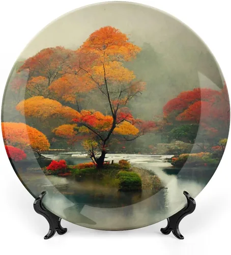 Miniatura 13 de Platos decorativos de Acción de Gracias para decoración del hogar, temporada de otoño de Japón, árboles de arce, ríos y barcos, bandeja decorativa