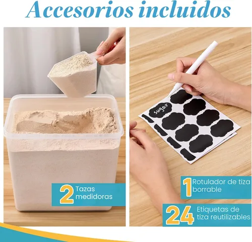 Miniatura 8 de Vtopmart Paquete de 2 recipientes de almacenamiento de harina y azúcar extra grandes de 8.5 litros para harina de 20 libras, recipientes herméticos