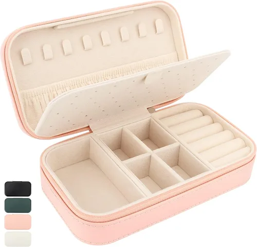 DesignSter Joyero de viaje, estuche de joyería portátil de piel sintética, cajas de joyería pequeñas para regalos, organizador de joyas de viaje
