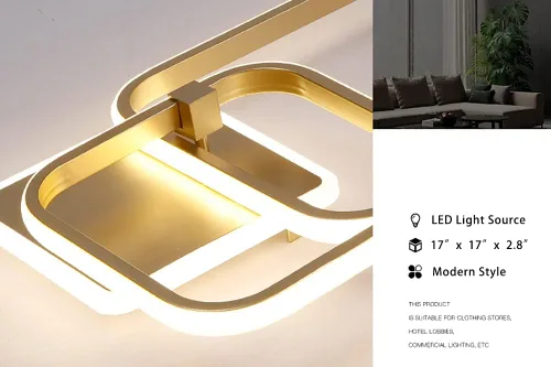 Miniatura 7 de Lámpara de techo LED moderna, lámpara de techo de montaje empotrado de 50 W, lámpara de techo cuadrada geométrica dorada para sala de estar