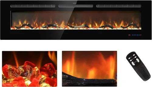 Miniatura 15 de Insertos de chimenea eléctrica de 50 pulgadas, chimenea eléctrica empotrada y de pared, chimenea lineal con termostato, pantalla táctil y control