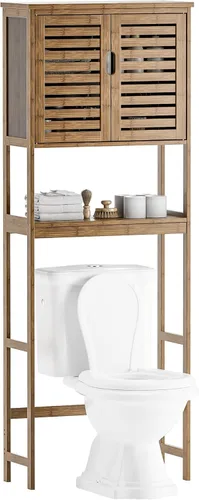 Miniatura 12 de SMIBUY Gabinete de Almacenamiento para Baño sobre el Inodoro, Organizador de Gabinete de 2 Puertas de Bambú, Estante de Inodoro Independiente
