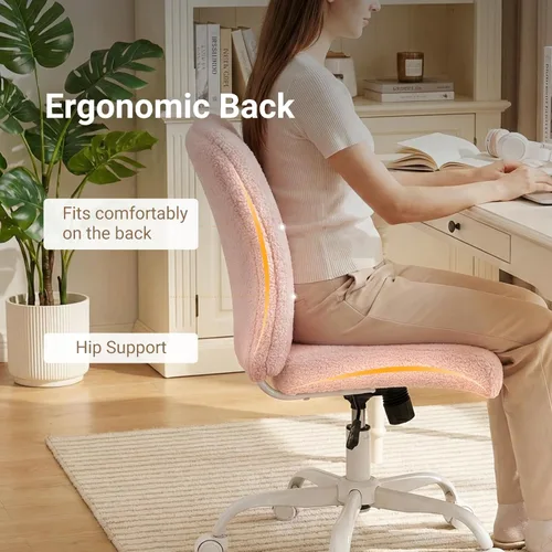 Miniatura 4 de Vanity Chair with Wheels, Armless Office Chair Height Adjustable, Cute Desk Chair with Soft Lumbar Support for Small Space, Bedroom, Make-up Room