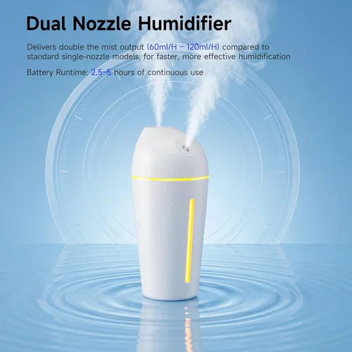 Miniatura 4 de Humidificador portátil a pilas (boquillas duales) - Humidificadores de aire pequeños para dormitorio, plantas, oficina, viajes, automóvil