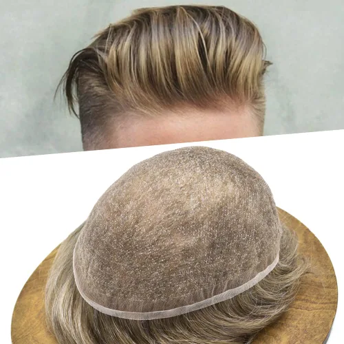 Miniatura 25 de PUNRU HAIR Completo Swiss Lace Toupee para hombres Sistema de cabello humano real Sistema de reemplazo de cabello humano para hombre Toupee
