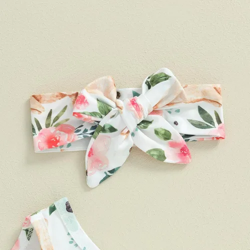 Miniatura 4 de AEEMCEM Traje de Pascua para bebé recién nacida, con estampado floral, sin mangas, con borla, mameluco de una pieza con diadema