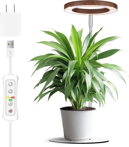yadoker 72 LEDs Luz de cultivo de plantas para plantas de interior, Luz de escritorio de aluminio con grano de madera de nogal LED, Altura