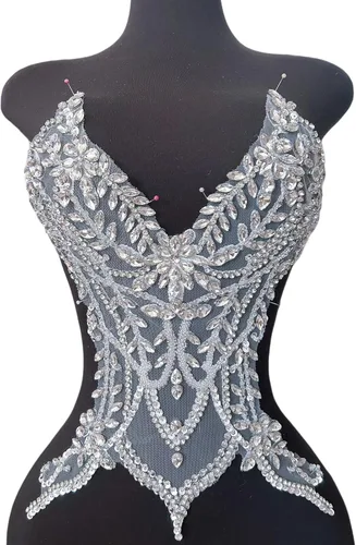 Miniatura 16 de Parches de encaje con cuentas a mano, disfraces, apliques con cristales de diamantes de imitación para manualidades, protege bodas, fiestas