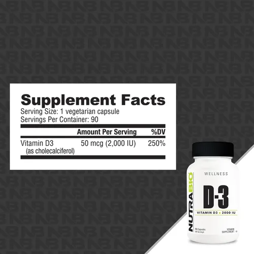 Miniatura 2 de NutraBio Vitamina D (2000 UI), apoyo inmunológico - 90 cápsulas vegetales