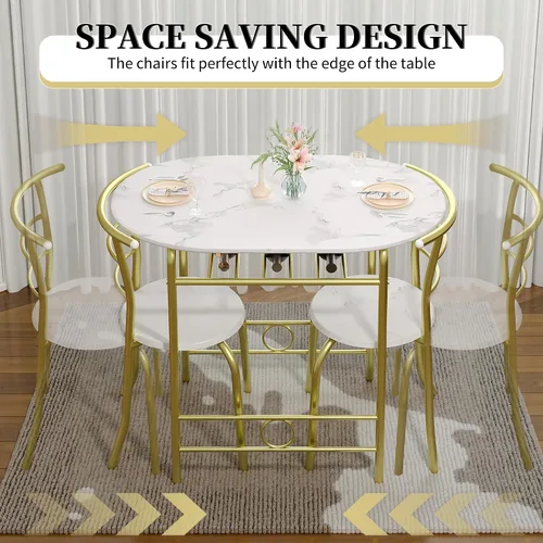 Miniatura 3 de VECELO juego de mesa de comedor de 3 piezas para cocina o desayunador, con superficie ovalada de grano de madera y estructura de metal con estante