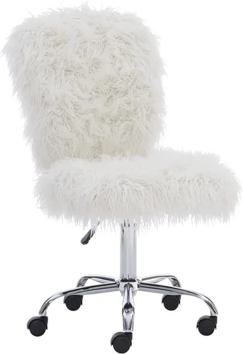 Linon Cora Faux Flokati - Silla de oficina sin brazos, color blanco