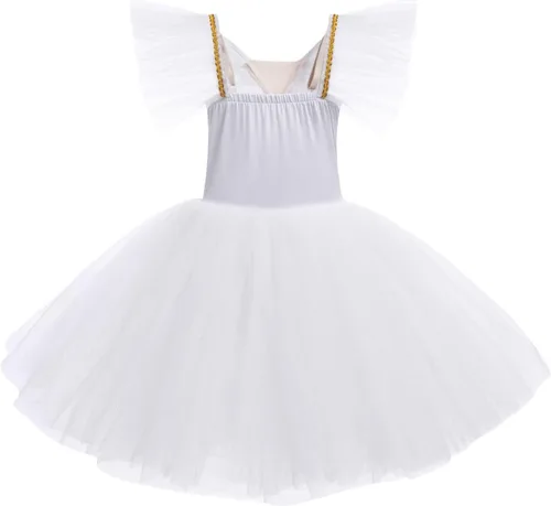 Miniatura 3 de Leotardos de ballet para niñas pequeñas, falda de tul con purpurina, 2 piezas, manga con volantes, tutú con clip para el cabello, trajes de una pieza
