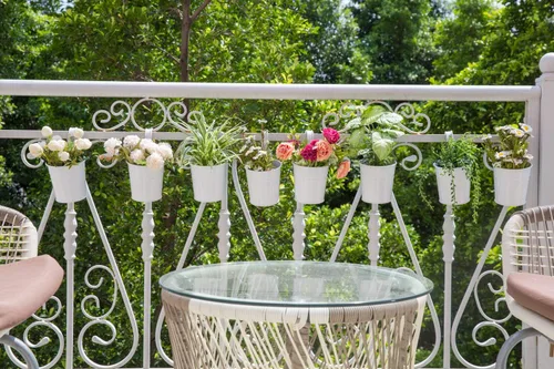 Miniatura 5 de Dahey 10 macetas colgantes de metal y hierro para barandilla, balcón, jardín, decoración del hogar, soportes para flores con ganchos desmontables