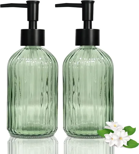 Miniatura 16 de 14Oz Black Pump Glass Soap Dispenser, Brown Stripe Countertop Refillable Liquid Bottle Hand Dish Lotion Dispenser with Plastic Pump, for Kitchen