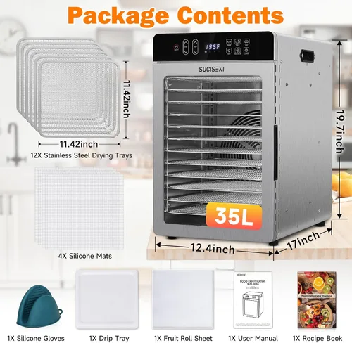 Miniatura 2 de Máquina deshidratadora de alimentos para Jerky 11 pies², deshidratador de acero inoxidable de 12 bandejas 1000W con temporizador de 24H, control