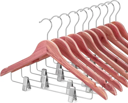 Miniatura 17 de TOPIA HANGER Perchas de madera para trajes con clips de metal ajustables (paquete de 10), perchas de ropa de madera maciza, gancho giratorio