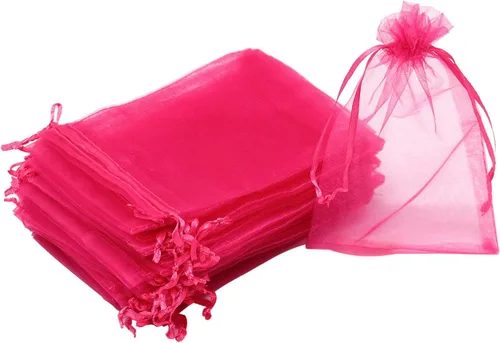 Miniatura 8 de Dealglad 100pcs Drawstring Organza bolsas de joyería caramelo para fiestas, casamientos, regalos Amarillo