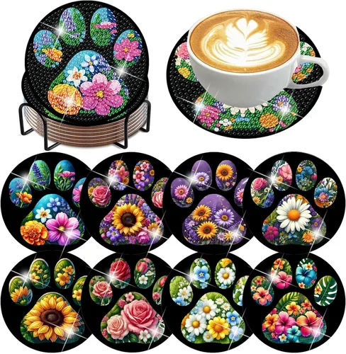 Miniatura 17 de ijbnhd 8 posavasos de pintura de diamante al atardecer con soporte, posavasos de arte abstracto de diamantes para principiantes, suministros