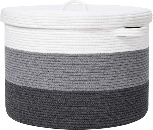 Miniatura 33 de Cesta de almacenamiento extra grande de 16" x 16" x 18" con tapa, cestas de almacenamiento de cuerda de algodón, canasta de lavandería, contenedor