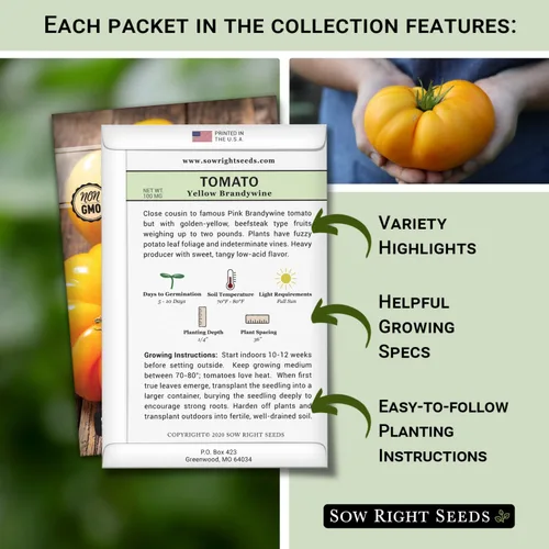 Miniatura 2 de Sow Right Seeds - Colección de semillas de tomate Brandywine para plantar - Incluye variedades rojas, amarillas, negras y rosadas - Tomates