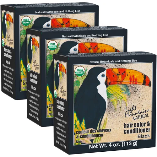 Light Mountain Tinte y acondicionador para el cabello de henna, tinte negro para hombres y mujeres, polvo orgánico de hoja de henna y botánicos, sin