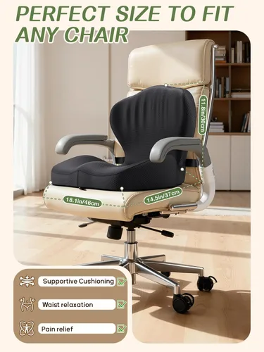 Miniatura 6 de Benazcap - Cojín de asiento de espuma viscoelástica con almohada de apoyo lumbar para silla de oficina, coche y silla de juegos, silla de ruedas
