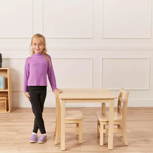 Miniatura 9 de ECR4Kids Juego de mesa y silla de madera dura de 24 x 24 pulgadas, altura de asiento de 12 pulgadas, muebles para niños, blanco antiguo, 3 piezas