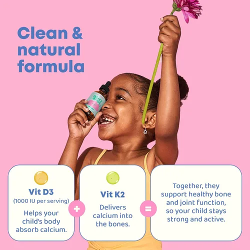 Miniatura 2 de JoySpring Vitamina D3 Kids Drops con K2 – Suplemento líquido para absorción de calcio y salud articular – 360 porciones (2 fl oz) – Vitamina D