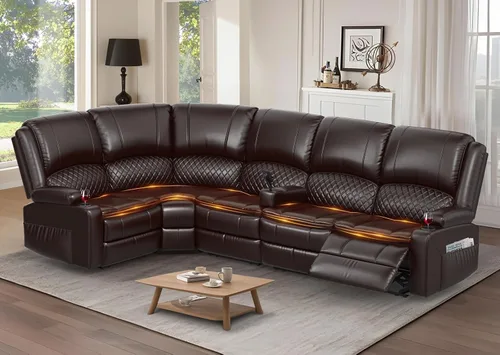 Miniatura 25 de Yolsali Sofá reclinable, sofá reclinable manual de 3 plazas con cojín de 2 niveles, sofás reclinables para sala de estar con consola removible