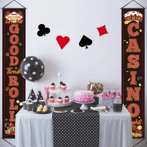 Miniatura 2 de Blulu Decoraciones de fiesta nocturna de casino Las Vegas, cartel de fiesta de póquer, decoración nocturna de bienvenida para juegos, viajes