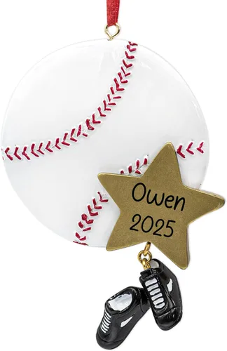 Miniatura 8 de Adorno de Navidad personalizado de béisbol 2026 Guante de béisbol con estrella dorada para árbol de Navidad – Regalo único de recuerdo