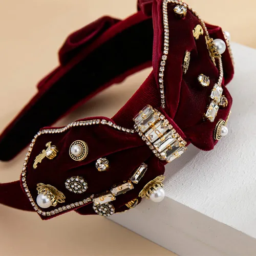 Miniatura 7 de YARN & INK Cintas para el cabello de mujer con perlas barrocas de terciopelo y lazo de strass, estilo retro vintage hecho a mano, elegante accesorio