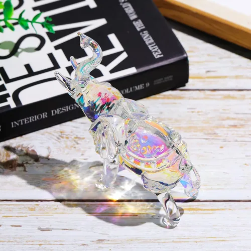 Miniatura 5 de YWHL Linda Figurilla de Vidrio de Cristal de Elefante, Regalos Coleccionables para Mujeres Amantes de los Elefantes, Estatua de Animal para Arco iris
