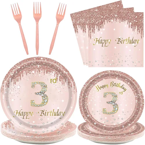 Miniatura 12 de 24 juegos de decoración de fiesta de cumpleaños número 13 de oro rosa para niñas, platos y servilletas para el cumpleaños número 13, tenedores