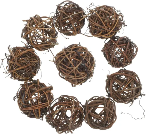 Miniatura 10 de 10 Uds. Bolas de mimbre de mimbre natural de la bola de vid ornamento loro pájaro masticar para fiesta de Navidad jardín decoración de pared 2.0 in