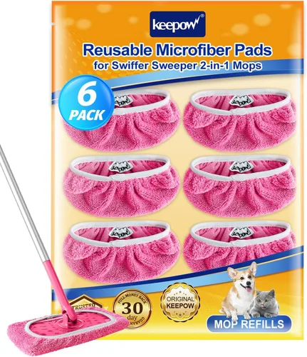 Miniatura 16 de KEEPOW Paños de barrido en seco reutilizables de microfibra compatibles con trapeador Swiffer, almohadillas lavables a máquina para trapeador