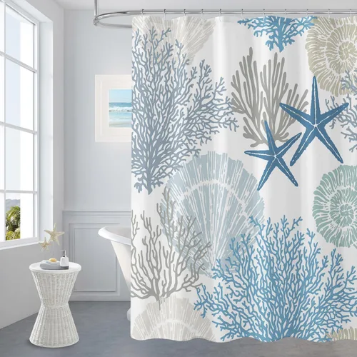 Miniatura 6 de Gibelle Cortina de ducha pequeña de 36 x 72 pulgadas, cortina de ducha estrecha de tela costera náutica, cortina de ducha de baño subacuática marina