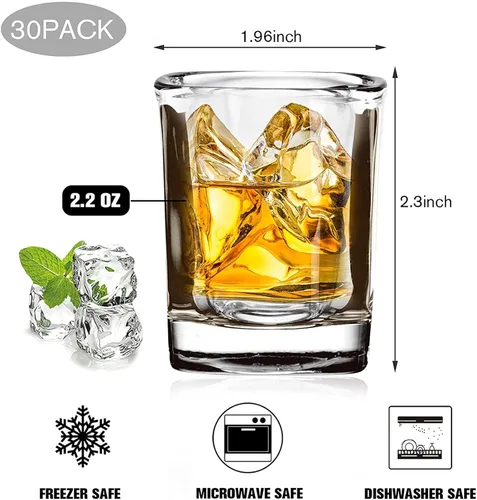 Miniatura 2 de Paquete de 30 Vasos de Chupito de Base Pesada al Por Mayor, Juego de Vasos de Chupito Cuadrados de 2.2 oz, Vaso de Chupito de Espresso Transparente