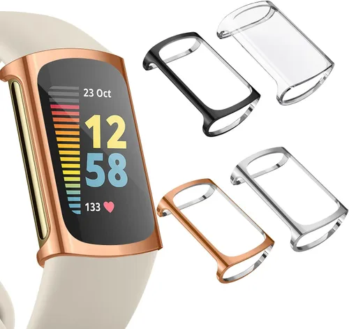 Paquete de 4 protectores de pantalla compatibles con Fitbit Charge 6/Charge 5 (no para Charge 4/3), funda protectora de TPU completa, accesorios