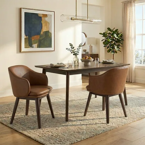 Miniatura 13 de KISLOT Juego de 2 sillas de comedor de madera, tapizadas de tela, modernas, con respaldo de barril y cojín grueso de doble capa para sala de estar