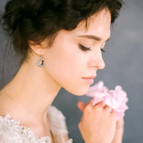 Miniatura 59 de Aretes colgantes de plata de ley con diseño de árbol de la vida, flor, abeja, animales, gato, colibrí, piedra lunar, turquesa, aretes con cierre