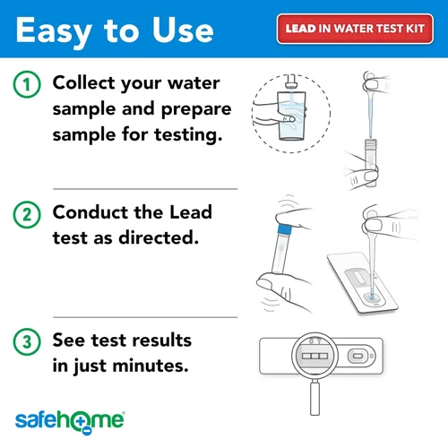 Miniatura 3 de Safe Home® Kit de prueba de plomo en agua potable para bricolaje, detección avanzada a 4 PPB, prueba de 5 minutos, 3 niveles de resultados