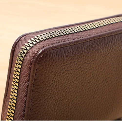 Miniatura 5 de Funda organizadora para tarjetas de crédito, cartera compacta de seguridad con cremallera pequeña, Marrón, Estuche para tarjetas