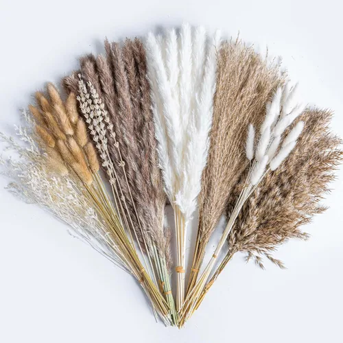 NTLPAMPA - Ramo de 93 piezas de hierba de pampas natural, 8 tipos de flores secas boho para bodas, decoración de mesa en el hogar, decoración de