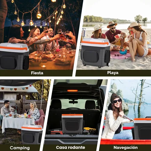 Miniatura 8 de Kikihuose Refrigerador de Coche de 12V 32 Qt (30L) Enfriador/Calentador Eléctrico con Bolsillos, Divisor de Paquete de Hielo, Tapa Extraíble