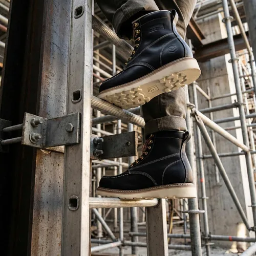 Miniatura 2 de SUREWAY GoodyearWelt, botas de trabajo de 6 pulgadas para hombre, suaves, con punta de acero, de cuero de grano completo, antideslizantes, EH Safety