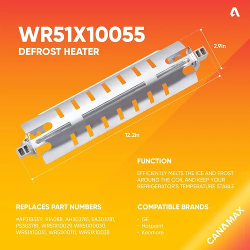 Miniatura 2 de Canamax WR51X10055 - Calentador de descongelación con escudo de metal, compatible con refrigeradores GE Kenmore Hotpoint - Sustituye a AP3183311
